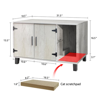 TaoHFE Litter Box Enclosure Cat Litter Box Furniture Hidden With Cat Scratch Pad Decorative Farmhouse Wooden Hidden Litter Box Cat House Litterbox Furniture Cat Box Furniture Litter Box Cabin - WoodArtSupply