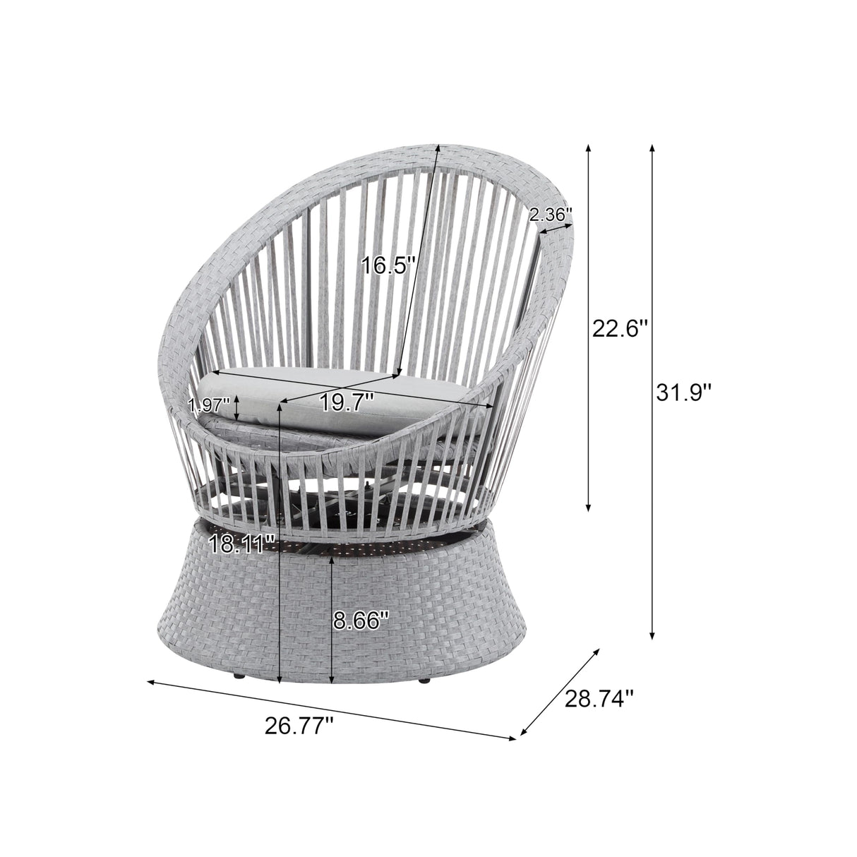 Christopher Knight Home Banes Egg-Shaped Wicker Lounge Chair Outdoor, Iron Frame Egg Chair Outdoor with Removable Cushion, Comfy Reading Chair for Garden Backyard Balcony Poolside, Grey Christopher Knight Home
