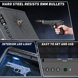 Biometric Gun Safe for Pistols Handgun Safe with Fingerprint Digital PIN Key Gun Lock Box Storage for Home Bedroom Bedside Nightstand and Car, 3-Ways unlock with Emergency Power Supply ForShine