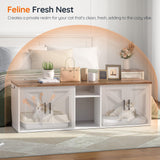 HOOBRO Double Litter Box Enclosure, Hidden Litter Box Enclosure with Corridor, Cat Litter Box Furniture with Storage Layer, Wooden Litter Box Cabinet with Hooks, White and Walnut WH15MW01 HOOBRO