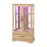 Lighted Glass Curio Display Cabinet with Adjustable Shelves - 2 Doors, 1 Drawer, LED Lights, Elegant Light Oak Finish Generic