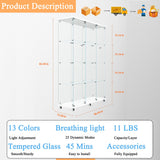 lunhung 3 Column 2 Doors Glass Display Cabinet with LED Lights & Wheels, 4-Shelf Removable Curio Cabinet w/ Lock & Glass Shelves, 65"H Floor Standing Bookshelf Storage Showcase for Living room (White) lunhung