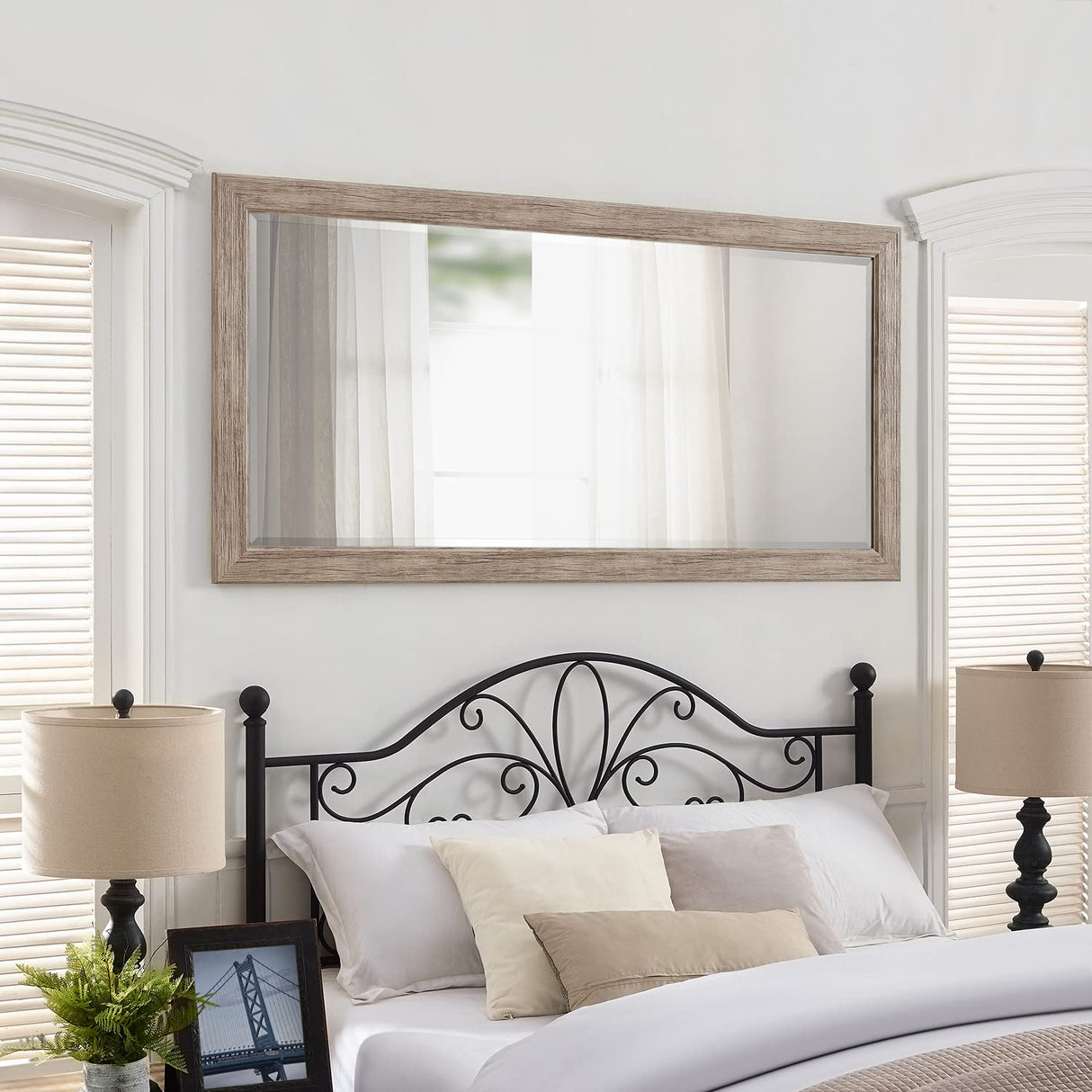 Naomi Home Farmhouse Full-Length Mirror with Wood Frame – Rustic 66"x32" Large Floor Mirror, Elegant Full Body Standing or Wall Mirror, Rustic Wood Mirror Full Length for Bedroom, Warm Grey Finish Naomi Home