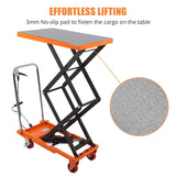 Euker Double Scissor Hydraulic Lift Table Cart, 330 Lbs Load Capacity 50" Lifting Height with 4 Wheels and Non-Slip Pad, Manual Elevating Cart for Material Handling and Transportation, Orange Euker
