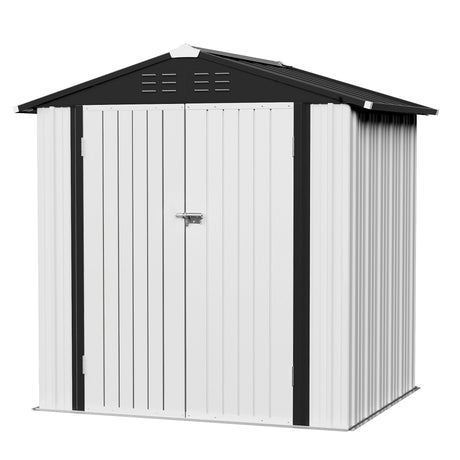 JUMMICO Metal Outdoor Storage Shed 6 x 4 FT Metal Shed with Lockable Door,Waterproof Garden Tool Shed Storage House for Backyard Patio Lawn,White JUMMICO
