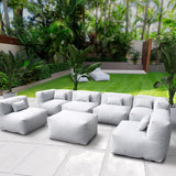 Dineli ANNYH CALALUNA 7Pc Patio Garden Furniture Sectional Conversation Set.Combines 4Middle, 2Corner, 1Ottoman/Coffee Outdoor Exp Foam Filled Chairs. A Unique Modular Contemporary Sofa (Cloud Gray) Dineli