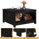 DWVO Square Coffee Table for Living Room, Farmhouse Coffee Table with Storage, 2-Tier Wood Coffee Tables Center Table with Half Open Storage Compartment, Black DWVO
