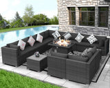 NICESOUL 15 Piece Outdoor Patio Furniture Set with Fire Pit, Extra Large Wide Outdoor Deep Seated Sectional, Cozy 29.3'' High-Back Modular Couch, 500 Lbs High Weight Capacity Wicker Sofa, Dark Gray NICESOUL