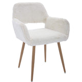 KCC Furry Desk Chair, Mid-Century Modern Accent Comfy Armchair with Faux Fur for Teen Girls, Wood Look Metal Legs Living Dining Room, Home Vanity Makeup Office No Wheel, White. KCC
