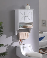 Kavonty Over The Toilet Storage Cabinet,Farmhouse Medicine Cabinet with 2 Door and Adjustable Shelves,21.65 x 7.1 x 27.6 Inches, Bathroom, White Kavonty