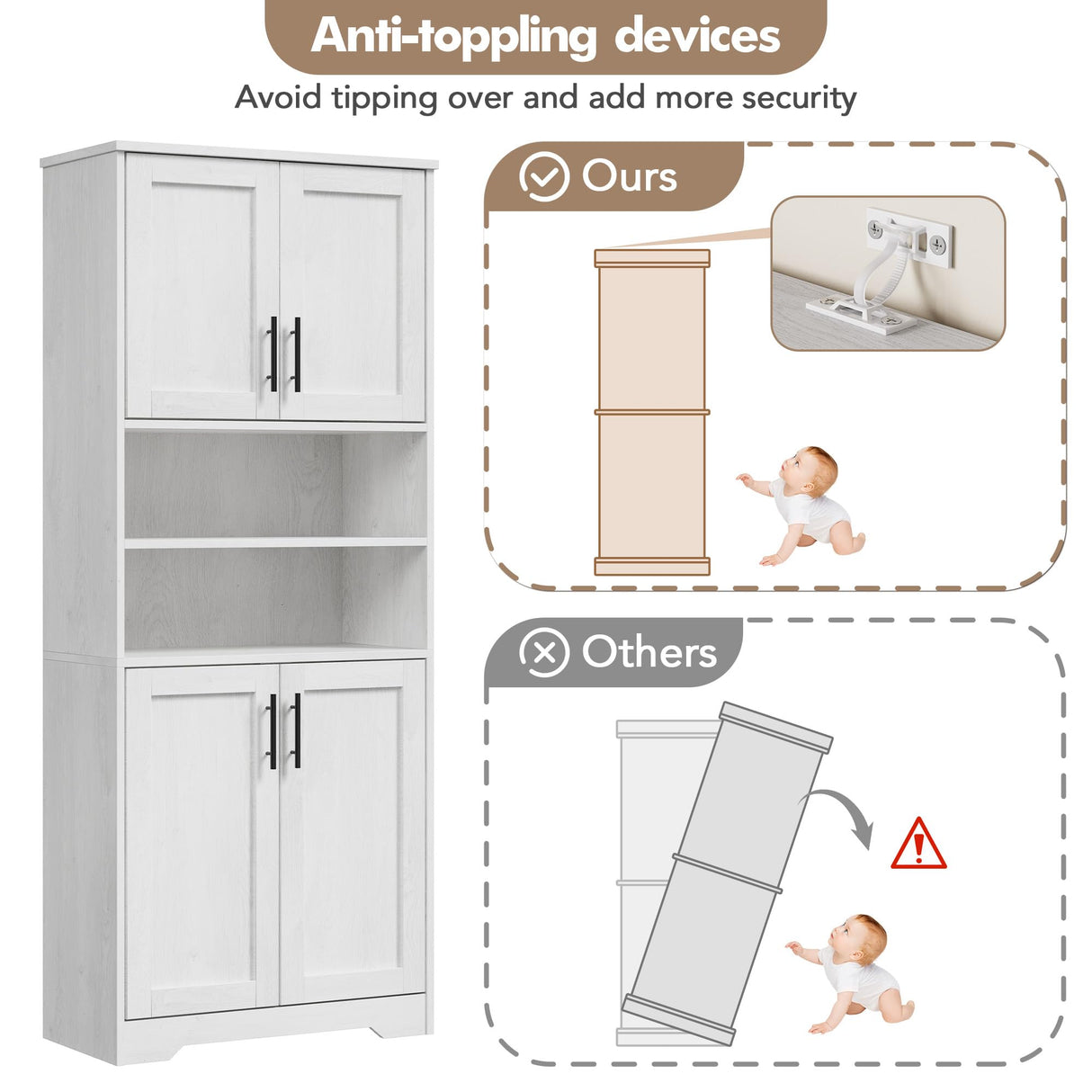 IDEALHOUSE Tall Bathroom Cabinet, Freestanding Bathroom Storage Cabinet with 4 Doors and Adjustable Shelves, 67" Cupboard Modern Storage Cabinet for Kitchen, Pantry, Living Room, Antique White IDEALHOUSE