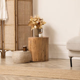 SUNBURY Outdoor Stump Side Table, Faux Wooden Concrete Side Table, Tree Stump Wooden Stool, Patio End Table, Round Outdoor Accent Drum Table, Light Brown Ottoman or Plant Stand SUNBURY