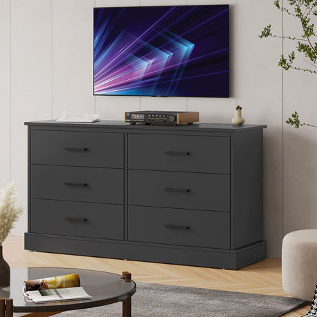 Hasuit 6 Drawer Double Dresser, Wood Storage Tower Clothes Organizer, Wide Chest of 6 Drawers, Large Storage Cabinet, Black Dresser for Bedroom, Hasuit