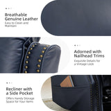 HULALA HOME Genuine Leather Recliner with One-Button Reset, Power Recliner with Electric Lumbar Support and Headrest, Traditional Swivel Rocker Recliner with USB Port and Storage Pocket, Navy HULALA HOME