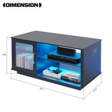 Lvifur 43'' Coffee Table with LED Lights & Charging Station, 3 Color Dimmable Auto Sensor Dining Table with 2 Storage Shelf and 1 Drawer,Farmhouse Center Table for Living Room(Black) Lvifur