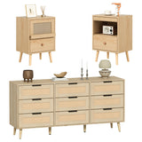 Anbuy 9 Drawer Dresser and Night stand Sets for Bedroom, One Drawer Nightstands Set of 2 & 9 Drawer Dresser Combo 3 Pieces (Natural) Anbuy