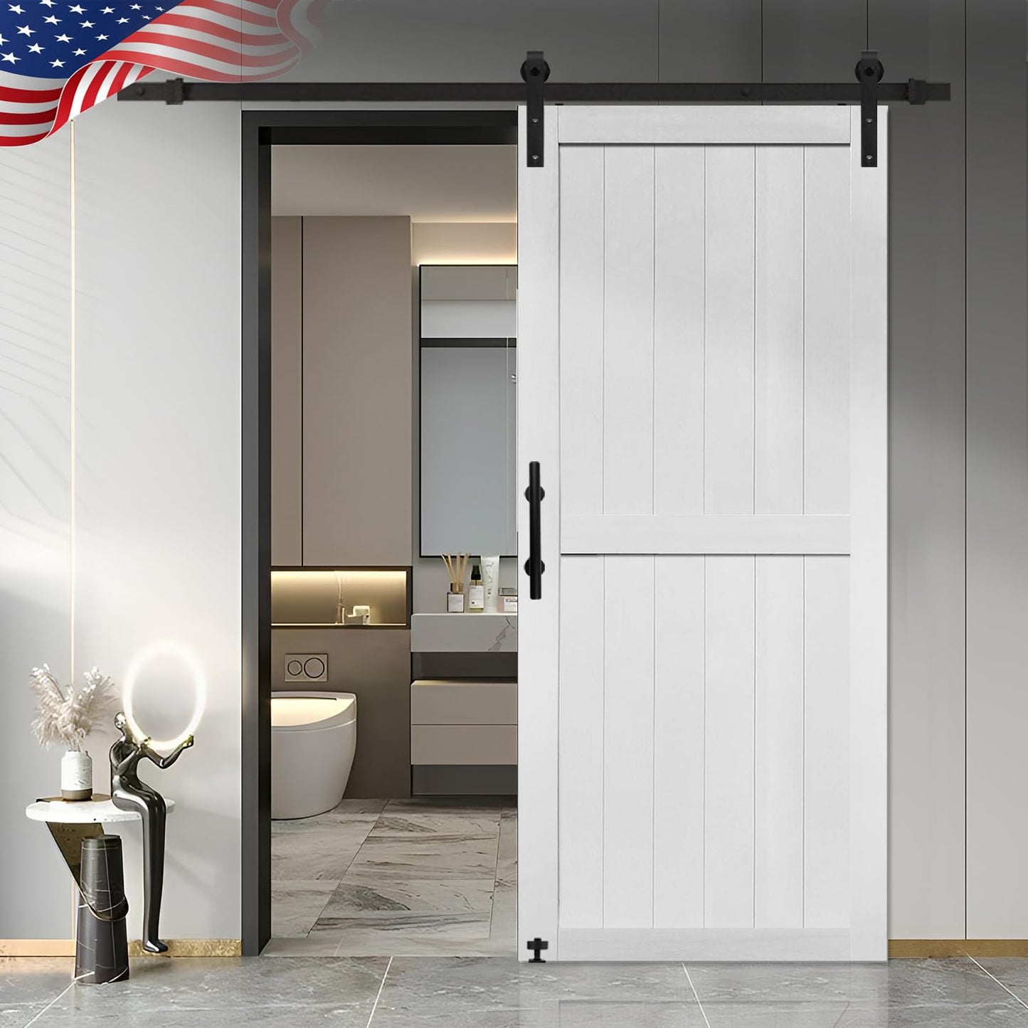 S&Z TOPHAND® 36in x 84in MDF Barn Door with 6.6FT Sliding Door Hardware Kit, 24-60in Solid Barn Door Slab Covered with Water-Proof PVC Surface, Simple Assembly is Required - WoodArtSupply