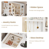 AOGLLATI Makeup Vanity with Lights in 3 Colors, White Vanity Desk with Mirror and Lights, Vanity Table with Charging Station, Makeup Desk with Visible Drawers, Hidden and Open Storage Shelves AOGLLATI