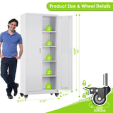 JAORD Garage Storage Cabinets with Wheels and Pegboard, 73" H Metal Storage Cabinet with Locking Doors and 4 Adjustable Shelves for Garage Home, Assembly Required, White JAORD