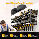 POKIPO Large Power Tool Organizer Wall Mount, Heavy Duty 4 Tier 12 Drill Holder, Garage Tool Organizer and Storage, Suitable Tool Rack for Workshop, Workbench POKIPO