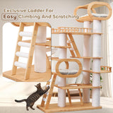 76.8'' Tall Modern Large Cat Tree,Multi-Level Wood Cat Tower for Indoor Cats Large Adults,Luxury Heavy Duty Cat Condo with Cushion,Scratching Posts,Clear Hammock Activity for Maine Coon Big Fat Cats COUNER