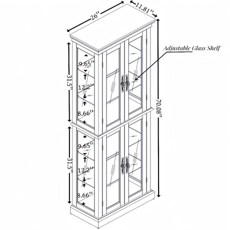 Eyisean Lighted Glass Display Cabinet, 71" Curio Cabinet with Adjustable Glass Shelves Vintage, Light Bulb Included, Curio Storage Cabinet with 6 Shelves for Living Room (Oak) Eyisean