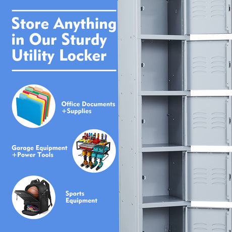 Yizosh Metal Locker with 5 Doors, Tall Steel Storage Lockers for Employees - 5 Tier Locker Storage Cabinets for School, Gym, Home, Office, Garage Yizosh
