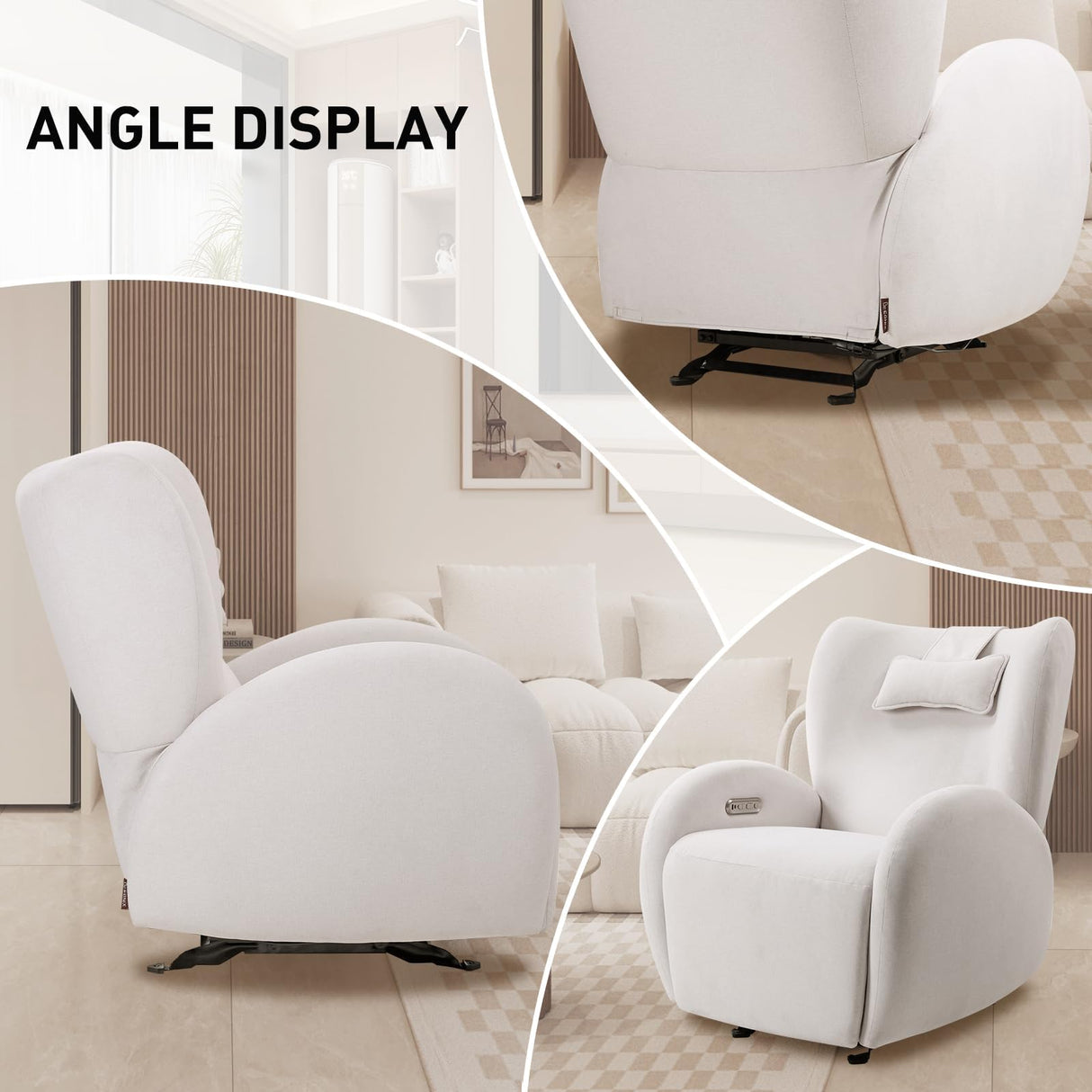 EONIX Stylish Power Glider Rocker Recliner Chair, Dual Motor Independently Controlled Footrest and Backrest, Detachable Headrest, Lazy Boy Recliner Chair for Living Room, SXXY010041, Cream White EONIX