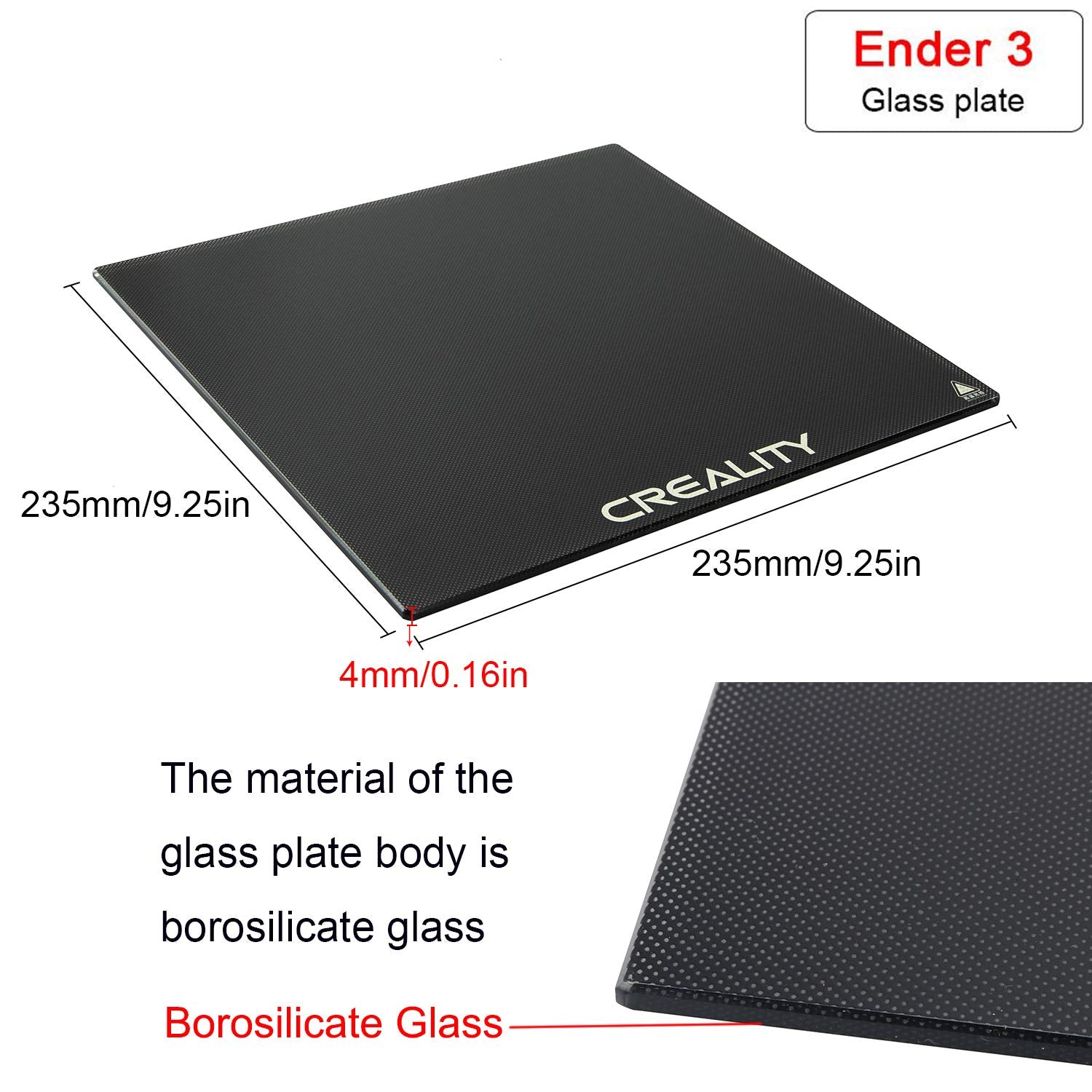 Creality Ender 3 Glass Bed Upgraded Build Surface Plate, 235x235x4mm - WoodArtSupply