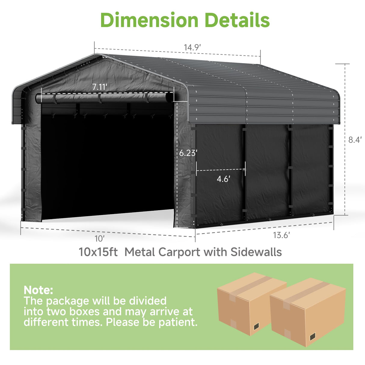 Real Relax 10x15ft Heavy Duty Metal Carport with Galvanized Steel Roof, Removable Sidewalls, Outdoor Car Port Shelter for Cars, Trucks and Boats, Gray Real Relax