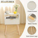Fultyle White Nightstand with Charging Station, Modern Bedside Table with Drawer and Solid Wood Legs, Fluted End Side Table for Bedroom, Living Room, Small Space (White) Fultyle