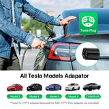 RhEVchar Level 1+2 EV Charger Tesla NACS 16A Mobile Electric Car Charger 110V/240V with NEMA 5-15 Plug and 6-20 Plug 25FT Cable 3.84KW Adjustable 16 Amps Vehicle Charging Stations for Tesla RhEVchar