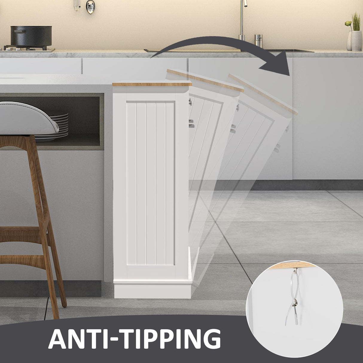 AHB 13 Gallon Tilt Out Trash Bin Cabinet with 2 Drawers, Adjustable Shelves,Kitchen Storage Cabinet with Garbage Bin Tilt Out Laundry Hamper for Kitchen, White AHB