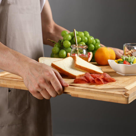 24 x 18 Extra Large Bamboo Serving Boards for Kitchen, Heavy Duty Wood Butcher Block Chopping Board with Handle and Juice Groove for Meat, Large Charcuterie Board, Over the Sink Cutting Board HIWARE
