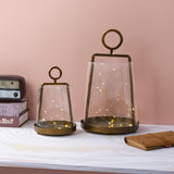 9" Wide Modern Metal Hurricane Lantern with Handmade Sturdy Glass Sleeve in Brass for Pillar Candle & Plants, Farmhouse HurricaneIndustrial, Minimalistic, Shabby Chic (1, Brass, 9"x14") twakutwaku