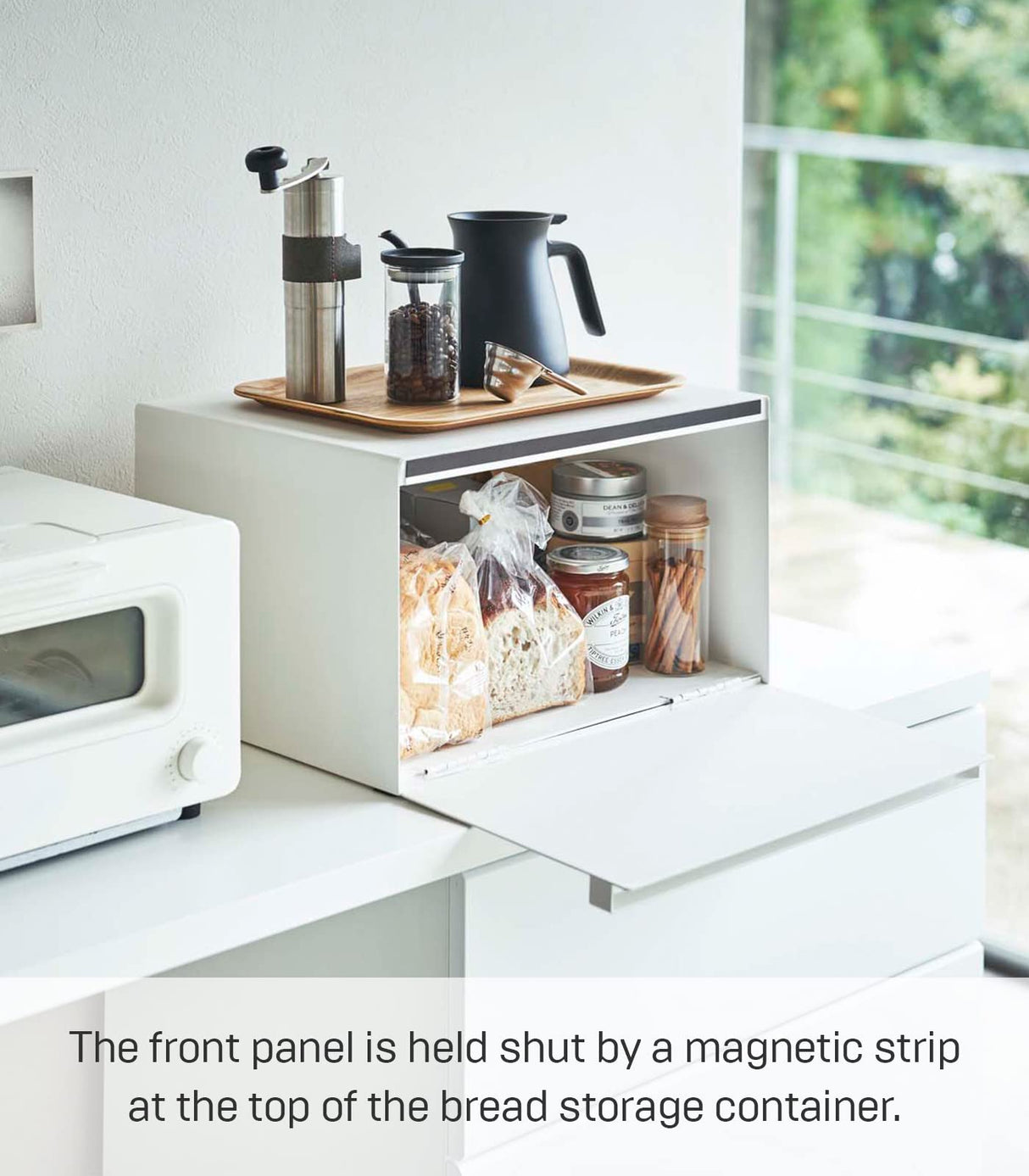 Yamazaki Home Tower Bread Box Keeper Holder Container, Metal Bread Holder Saver, Slim Space Saving Counter Storage - Horizontal - Steel YAMAZAKI