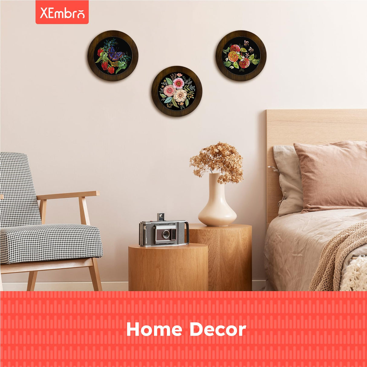 XEmbro 8 Inch Wood Embroidery Hoop Frame, Round Wood Embroidery Display with 8 Inch Embroidery Hoop for Finished Cross Stitch or DIY Art Craft Sewing Ornaments XEmbro