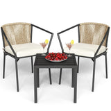 YITAHOME Wicker 3-Piece Outdoor Bistro Set, All-Weather Patio Conversation Set with Stackable Chairs & Table, Outdoor Sectional Furniture Set for Balcony, Backyard, Pool, Porch, Deck - Beige YITAHOME