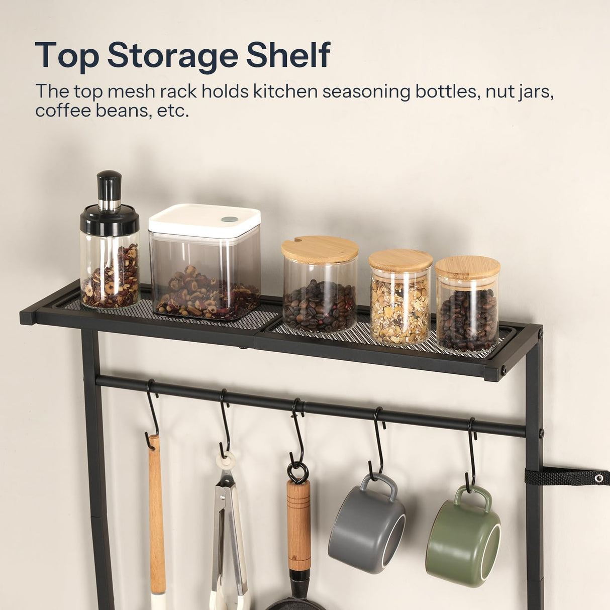 HOOBRO Kitchen Bakers Rack with Power Outlet, 4 Tiers Microwave Oven Stand with Storage, Coffee Bar Table with 9 S-shaped Hooks, Kitchen Storage Shelf Rack, Rustic Brown and Black BF58UHB01 HOOBRO