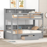 Harper & Bright Designs Twin Over Twin Bunk Bed with Storage, Wooden Bunk Bed with Built-in Storage Shelves and Drawer, Kids Bunk Bed Twin Size for Boys & Girls, No Box Spring Needed (Gray) Harper & Bright Designs