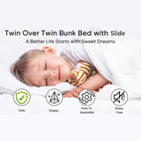 AEMSOFK Twin Over Twin Bunk Bed with Slide,House Shaped Bedframe w/Ladder, Heavy Duty Low Bunk Bed Frame with Guardrail,No Box Spring Needed & Easy Assemble(Black) AEMSOFK