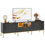Bestier 70” Fluted TV Stand with LED Lights, Black TV Stand for TVs Up to 80", Modern Entertainment Center with Storage, TV Console, Media Console for Living Room Bedroom Bestier