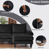 Karl home U-Shape Sectional Sofa Couch 111" Modern 4-Seat Sofa with Chaises Corduroy Fabric Upholstered Covertible Couch with Wood Grain Legs for Living Room, Reception Room, Apartment, Black Karl home