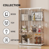 FANYUSHOW Glass Display Cabinet with Double Door and Lock, Quick-Install Style 3-Shelf Curio Cabinet 5mm Tempered Glass Floor Standing Bookshelf for Living Room, Bedroom, 49" H x 32''L x 14''W (White) FANYUSHOW