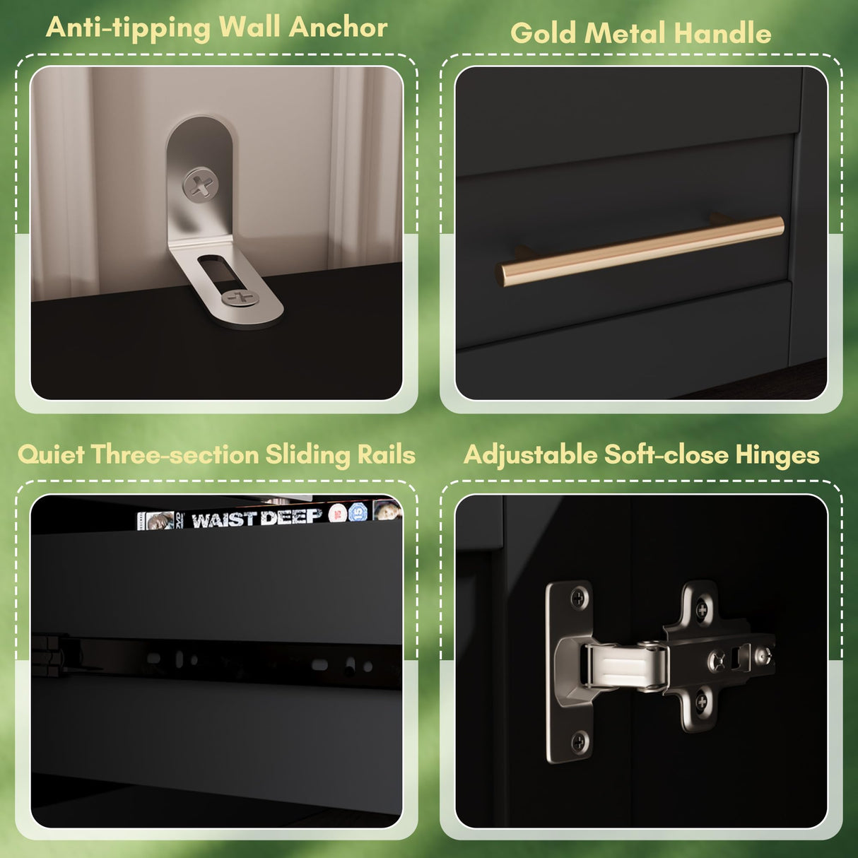 Mekminop 4-Piece Wall Unit TV Stand with LED Lights for TVs up to 70", Large Entertainment Center with Bookshelves & Bridge, Modern TV Console for Living Room, Black Mekminop