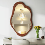 osemy 42"x 28" Irregular Wall Mirror, Walnut Wood Framed Wall Mirror, Asymmetrical Wall Wavy Mirror for Living Room Bedroom Entryway Bathroom Modern Decorative Cloud Mirror Hanging Hooks osemy
