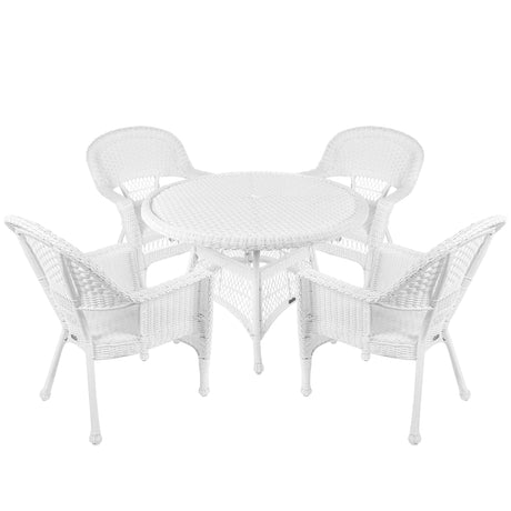 Jeco 5 Piece Wicker Outdoor Dining Set, White Jeco