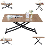 Multifunctional Folding Table, Lift Top Coffee Table Convertible to Dining Table, Height Adjustable Wooden Dinner Table with Metal Legs, Modern for Small Spaces Dining/Living Room/Kitchen EXVQMU