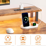 Furologee Computer Desk with Drawers, 60" Office Long Desk with Fabric File Cabinet and Power Outlets, Gaming Desk with LED Lights, Study Writing Work Desk for Home Office, Rustic Brown Furologee