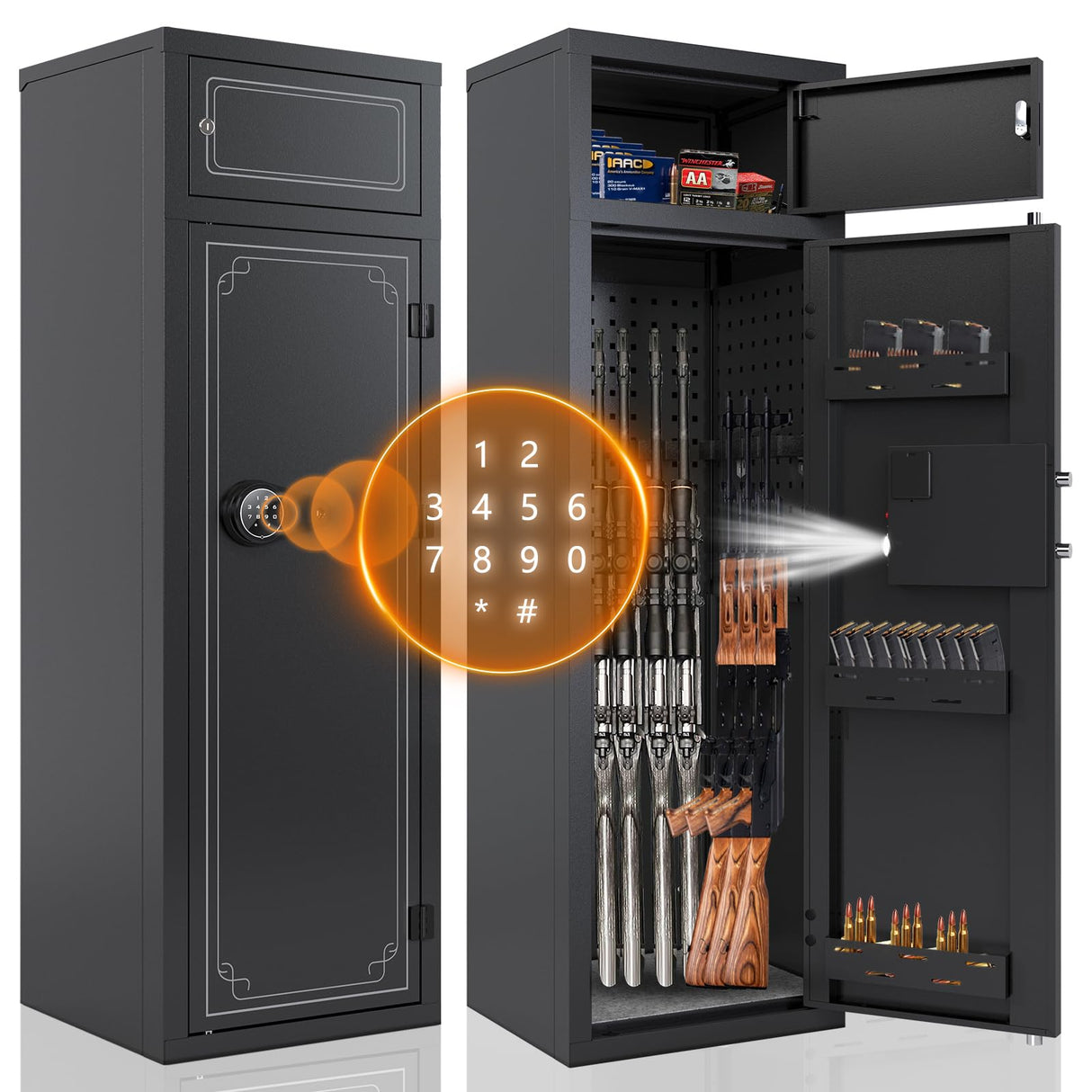 KAER 10-12 Gun Safe Rifle,Gun Safes for Home Rifle and Pistols,Gun Safes & Cabinets,Quick Access Gun Cabinet,Large Rifle Safe with Removable Shelf (Electronic 10-12 Gun Unassembled) KAER